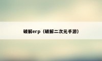 破解erp（破解二次元手游）